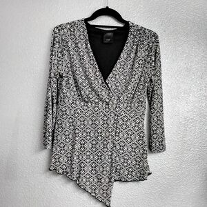J.T.B. Black  & White Faux Wrap Shirt  Size S
